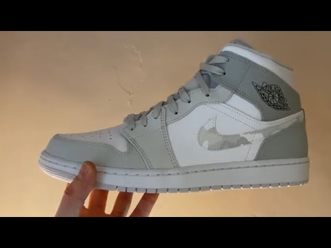 Close Look Air Jordan 1 Mid Camo Grey On Feet Youtube