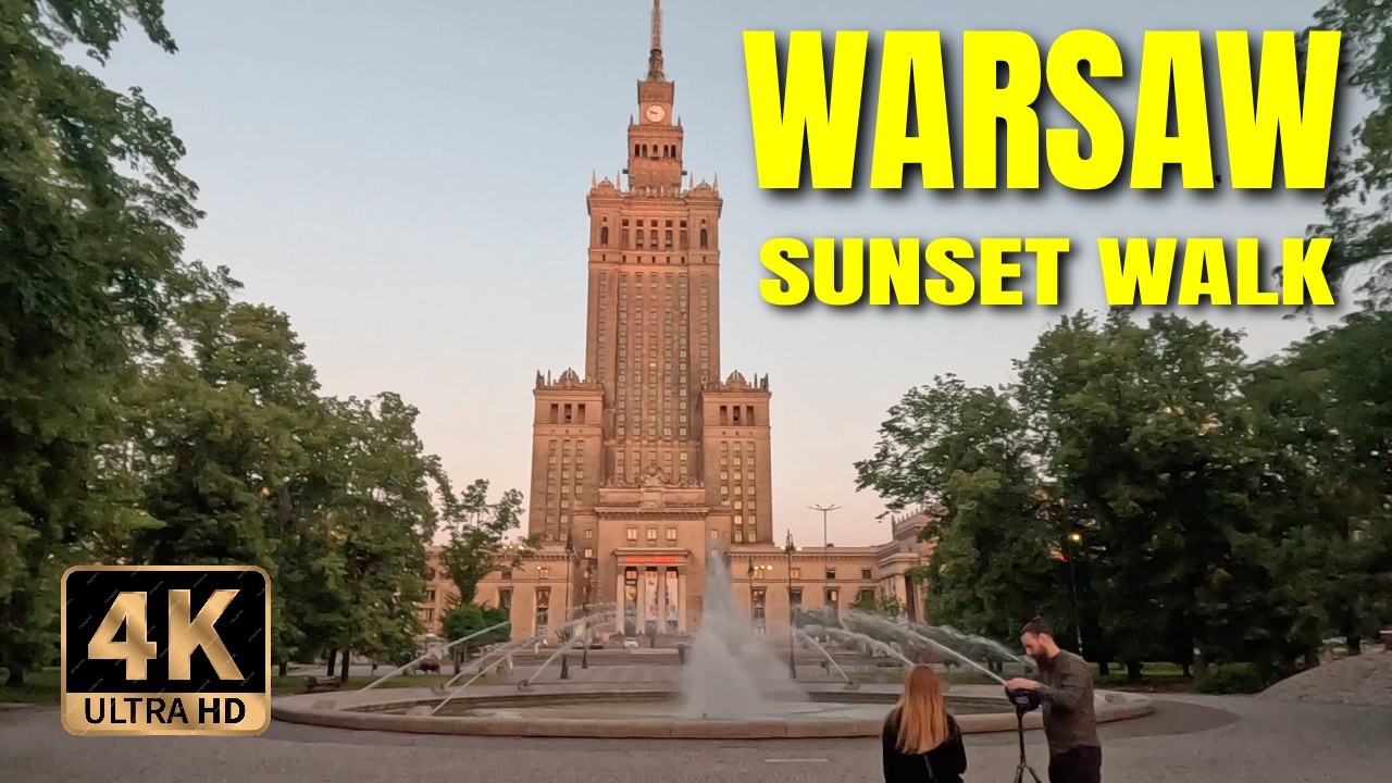 [4k] Spacer po Warszawie o zachodzie słońca – Od al. Jana Pawła II do Pałacu Kultury | Wiosna