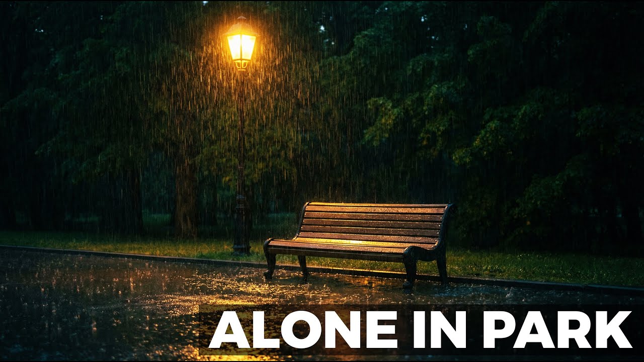 Lonely Park Bench Rain Sounds 🌧️ Relaxing Night Rain in Park (Fade to Black)