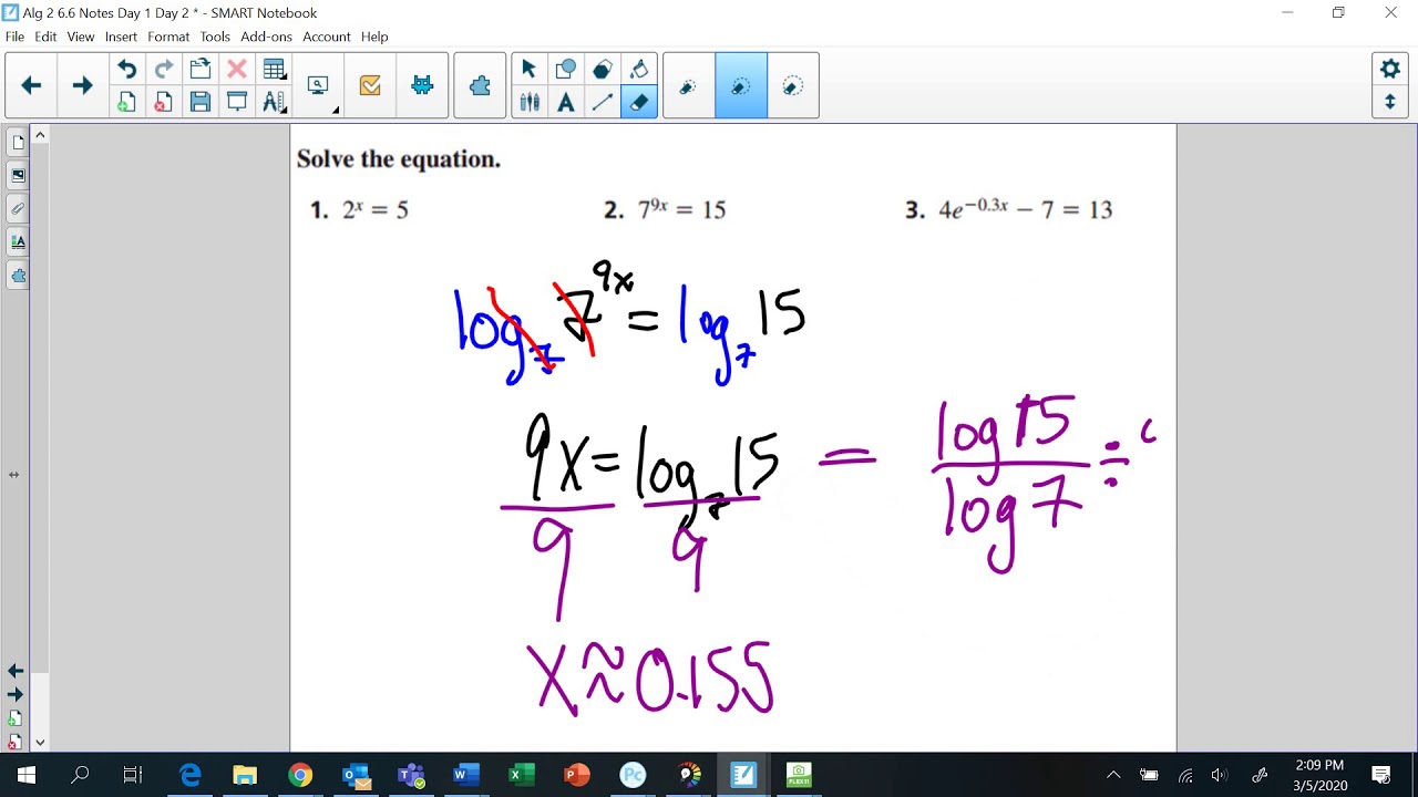 Alg 2 6 6 Notes Solving Exp and Log Equations - YouTube