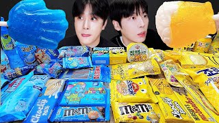 ASMR MUKBANG | 편의점 노랑색 파랑색 디저트 먹방 라면 아이스크림 초콜릿 & BLUE DESSERT HONEY JELLY CANDY