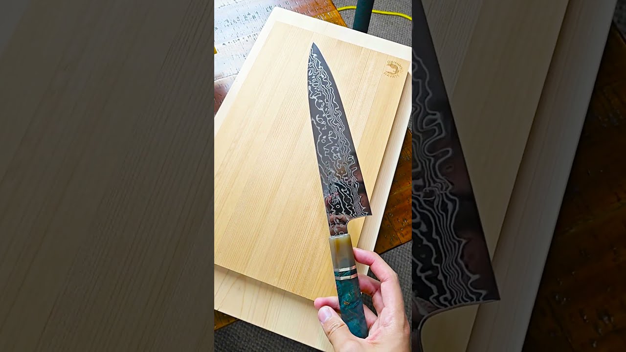 Yoshihiro Hayate ZDP 189 Super High Carbon Stainless Steel Damascus Gyuto With Ocean Blue Handle