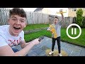 The PAUSE Challenge with LITTLE BROTHER for 24 HOURS!! (FREEZE CHALLENGE)