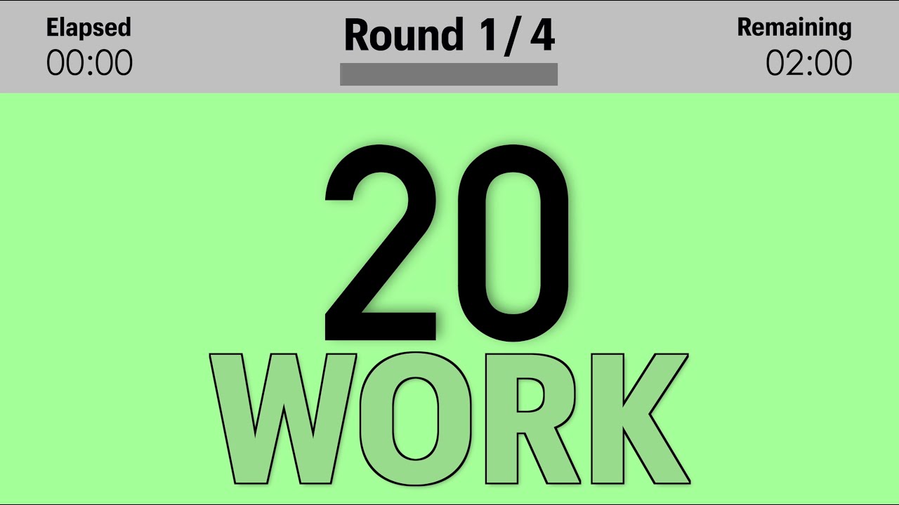 Tabata HIIT Timer 20/10 - 4 Rounds - 2 Minutes (4K) - YouTube