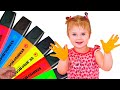 Faina Pretends to Play with her Magic Pens - Preschool toddler learn color