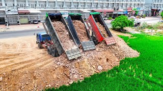 NEW UPDATE! Wonderful Great action Dump truck unloading soil and Dozer Pushing soil clear land EP03