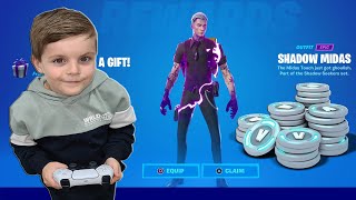 TRUMAnn Buying 100,000 Fortnite V-Bucks! And Giving His 8 Year Old Kid SHADOW MIDAS Unlocking MIDAS