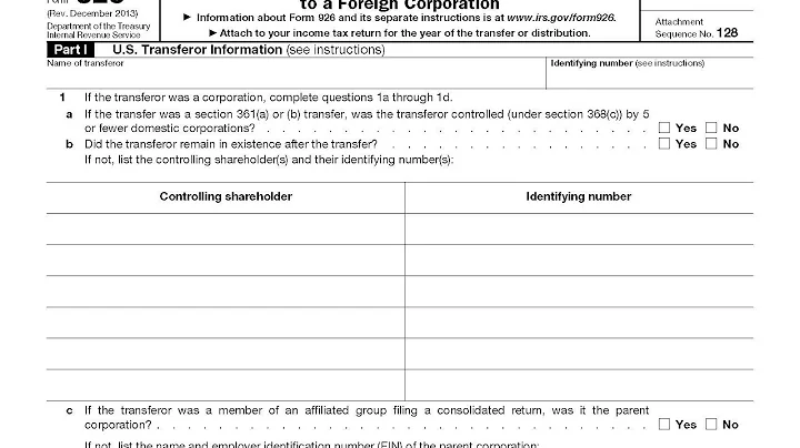 Form 926, Filing Requirement for U. S. Transferors of Property to a Foreign Corporation
