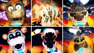 FNAF: Security Breach Vs Ruin DLC Vs FNAF: Help Wanted 2  All Glamrock Freddy Jumpscares