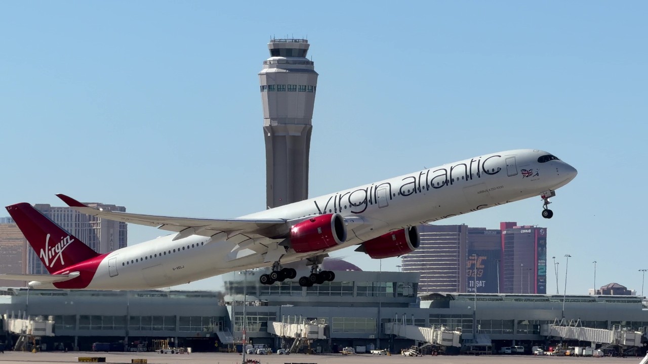 8L departure – Virgin Atlantic Airbus A350-1000 takeoff from Las