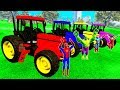 Colors Cars w Tractors Spiderman Cartoon w Superheros Mission On FARM