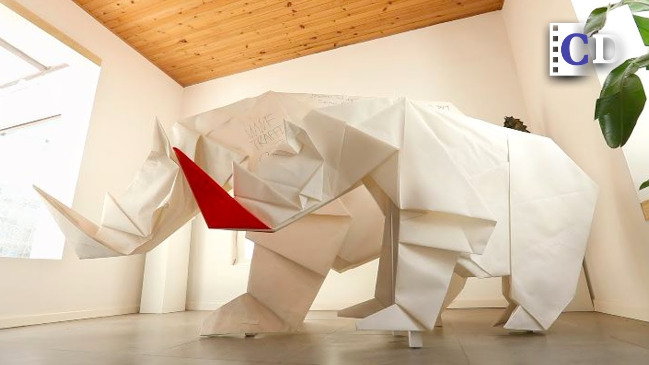 Paper Folding Artist Creates World's Largest Origami White Rhino YouTube