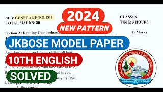 jkbose 10th class 2024 model papers | english | new pattern | jkbose class 10th model paper 2024