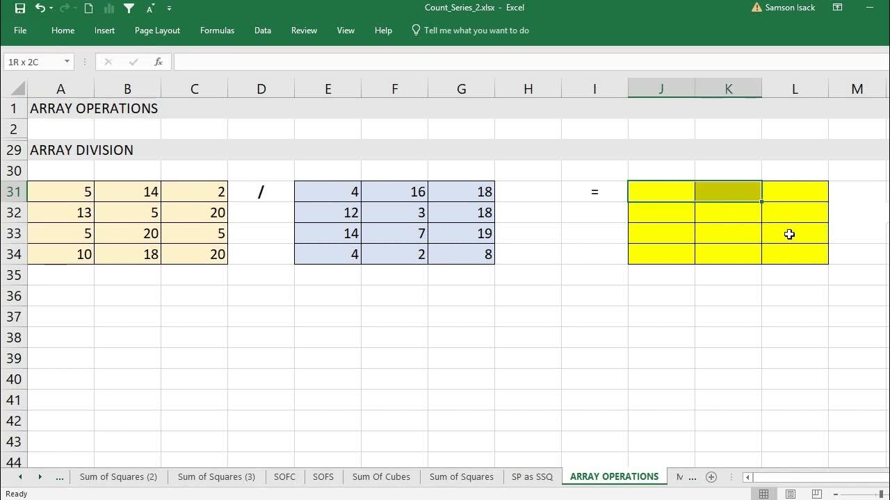 Excel: How to perform Arithmetic DIVISION Operation on Arrays in excel ...
