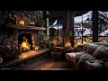 Winter ambience  embrace the serenity with snowfall and  fireplace sounds for sleep relaxation