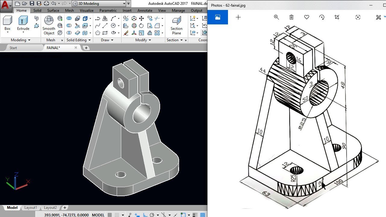 Autocad 3d Practice Exercise 61 Mechanical Exercise 61 Autocad 3d