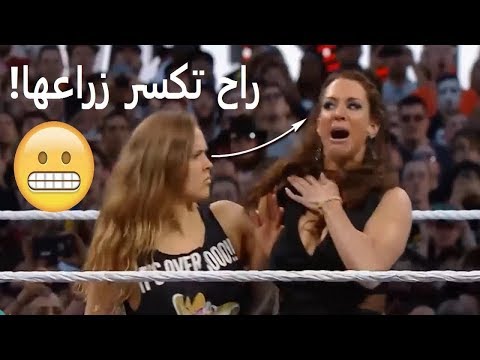 لحظة تاريخية عودة ذا روك وظهور روندا روزي وهجومهم على ستيفاني مكمان وتريبل اتش مترجم