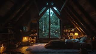 Bedroom Rain and Crackling Fireplace 🌧️ Attic Rain Ambience with Fireplace Sounds for Deep Sleep