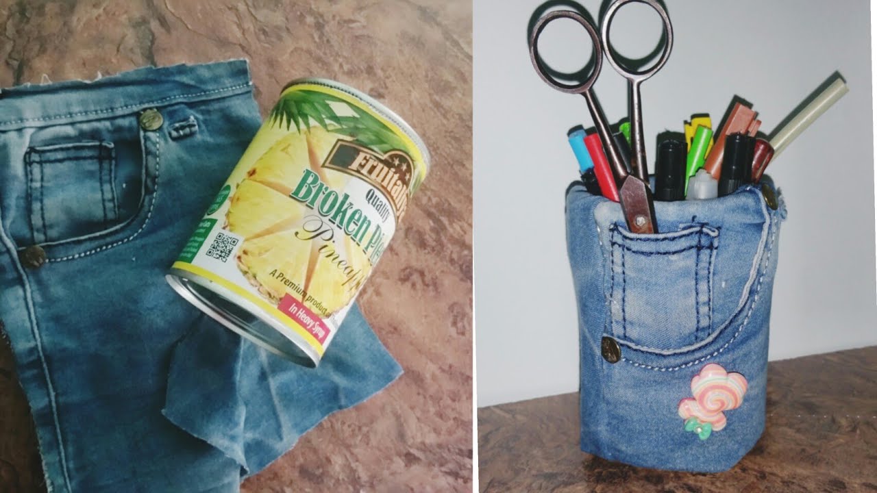 Don't Throw Your Old Jeans || Make Your Own Pencil Holder - YouTube