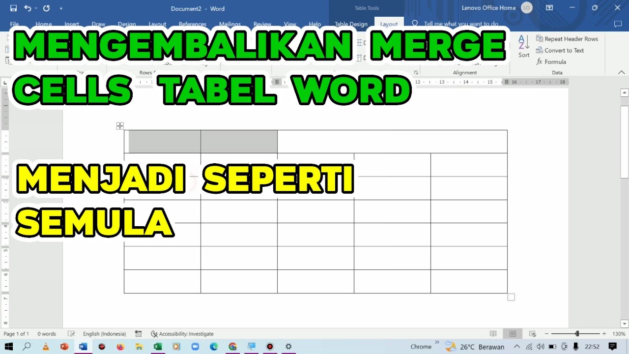 Mengembalikan merge cell tabel pada word menjadi seperti semula youtube