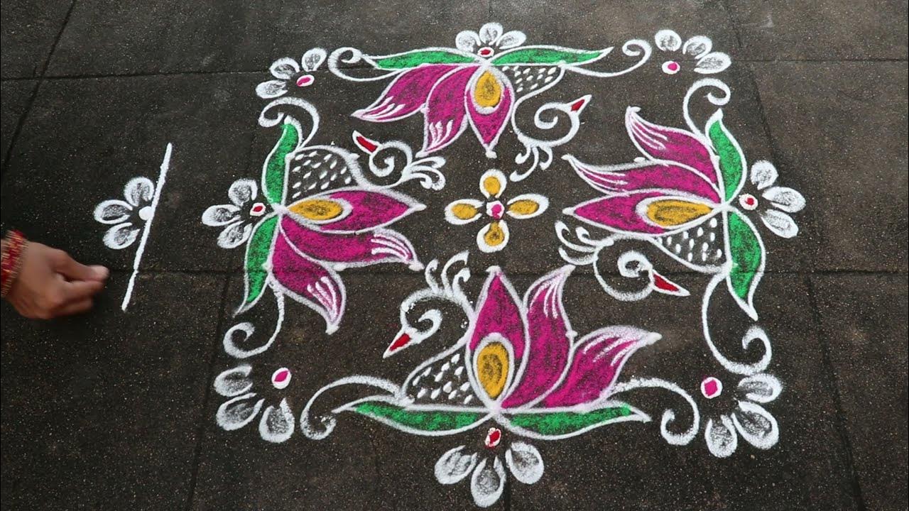 Simple Peacock Rangoli Designs | 7x3 Dots New Year 2023 Kolam ...