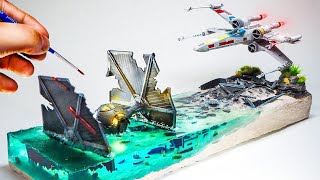 DIORAMA for STAR WARS Day-Tie Fighter destroyed by X-Wing Starfighter /How to make /DIY /Resin Art