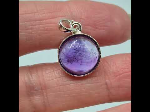Кулон із природним аметистом у сріблі 925 фіолетовий насичений круглий натуральний камінь для жінок і чоловіків, відео 1