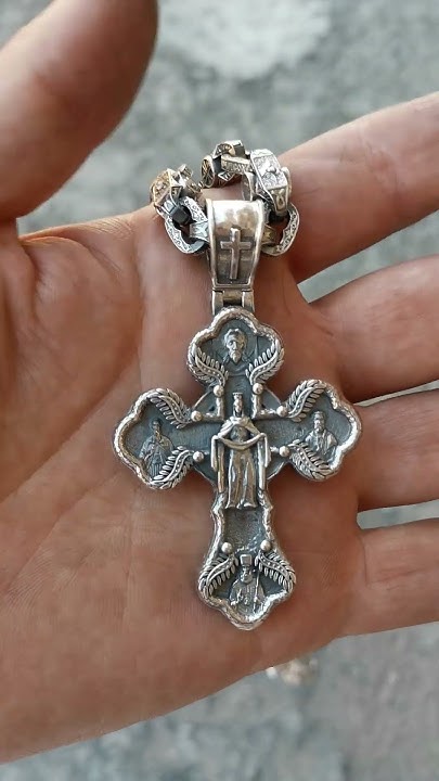 Цепь мужская Святые и крест с узорами и золотом 585 пробы #handmade # ...