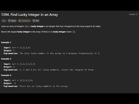 Leetcode - 1394.Find Lucky Integer in an Array | Live Solution