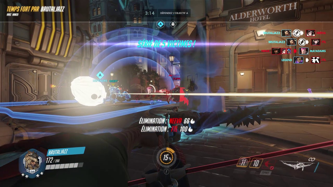 Hanzo - King's row : Dragon 2 kills then 1 10-17