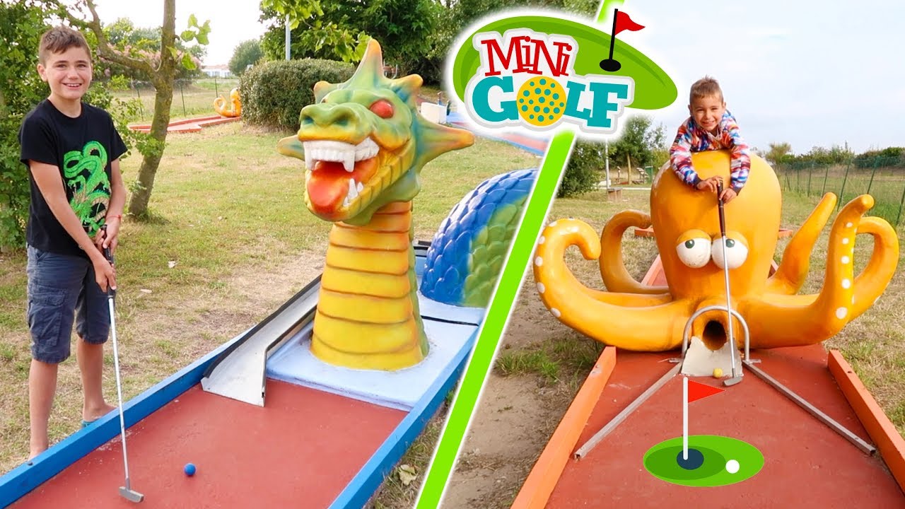 MINI GOLF CHALLENGE    Mre VS Fils   Parcours thmatique  Looping Requin Pirate Dragon