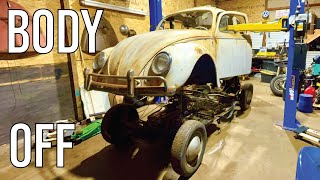 1963 VW Beetle Full Restoration | Removing Body from Chassis