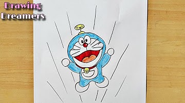 How to Draw Doraemon Drawing Step by Step || Easy Doraemon drawing flying with bamboo copter