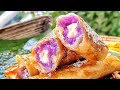 Ube Biko Cheese Turon #ubecheese #turon #biko #bikoturon #ubecheeseturon #ubebikoturon #kakanin