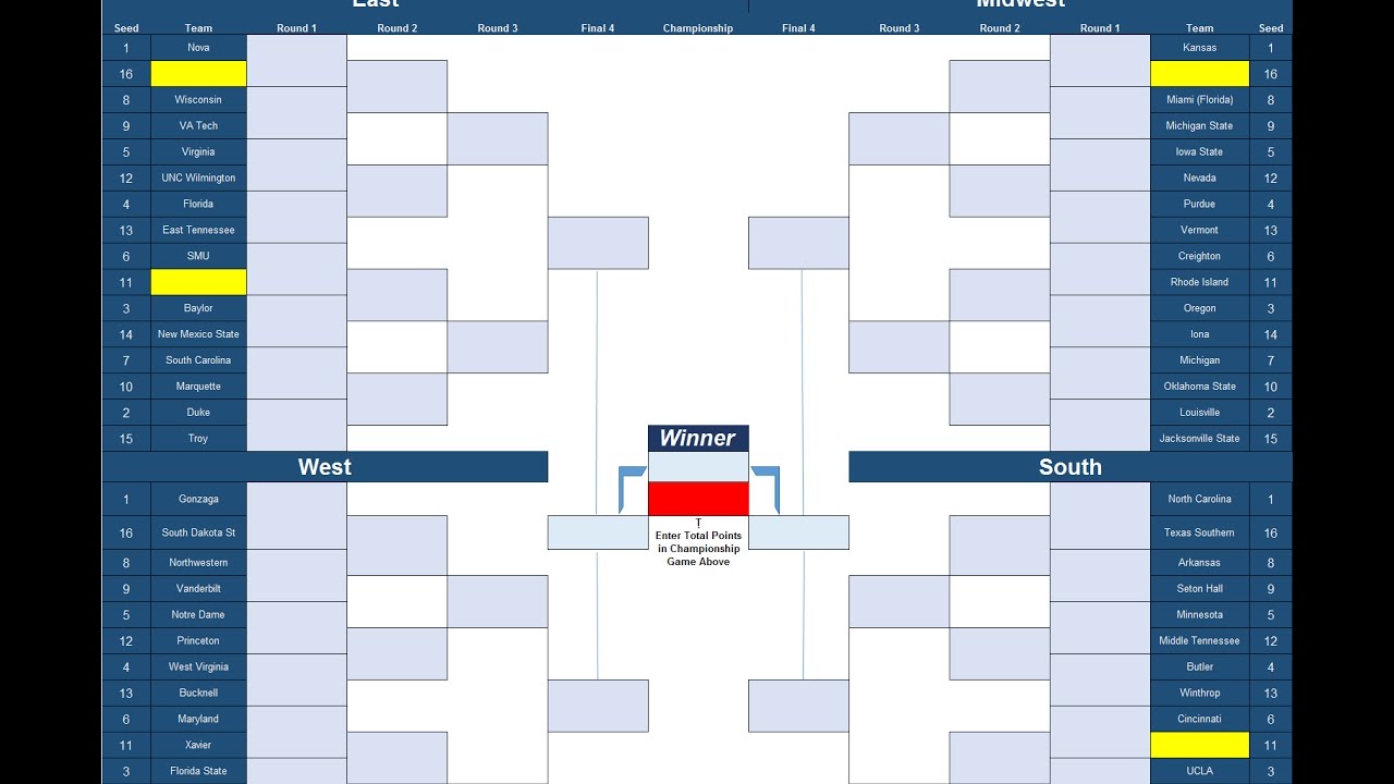 March Madness Bracket Template Excel Printable Word Searches