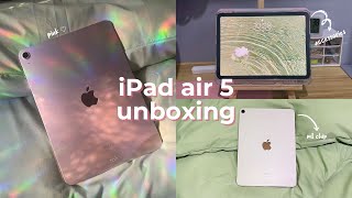 iPad Air 5🌷[pink] unboxing📦 2022 | apple pencil dupe✏️, mechanical keyboard⌨️ + accessories ✨asmr✨ screenshot 1