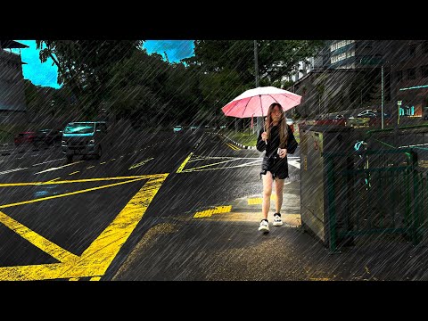 1 Hour SUPER HEAVY Rain Walking in Lengkok Bahru Green in Singapore : I Wonder Who Let in The Rain?