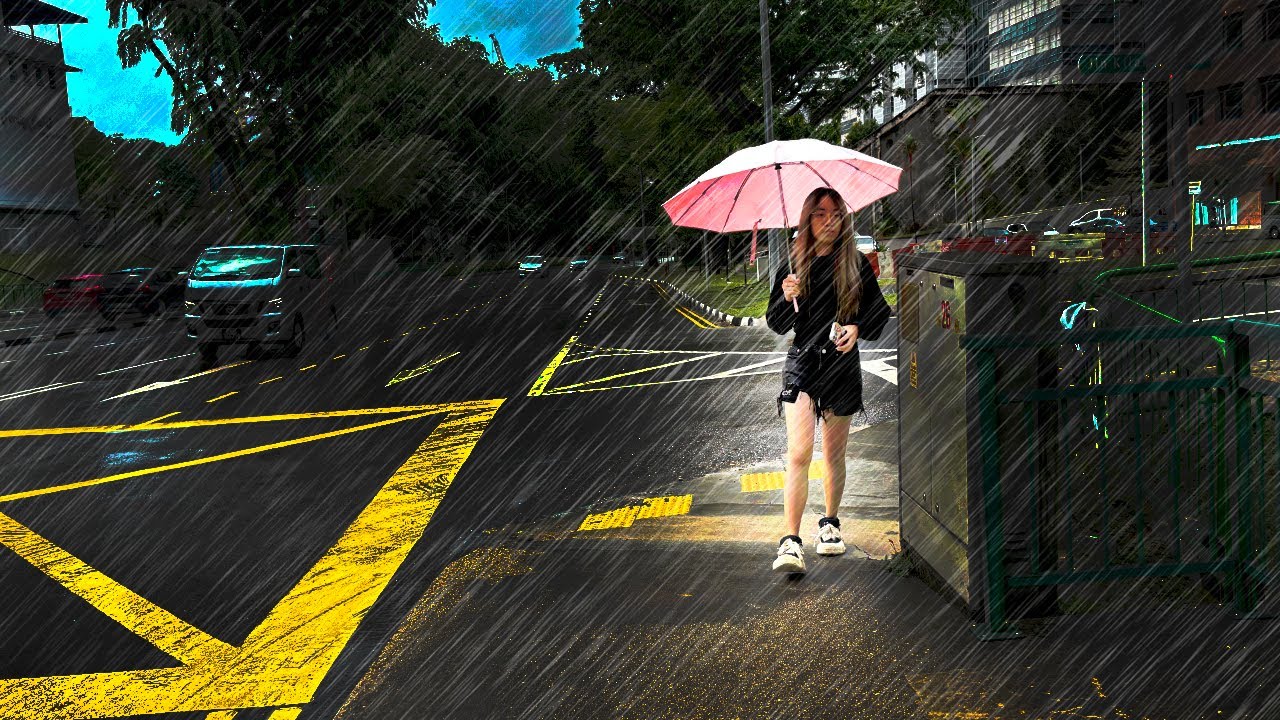 1 Hour SUPER HEAVY Rain Walking in Lengkok Bahru Green in Singapore : I Wonder Who Let in The Rain?