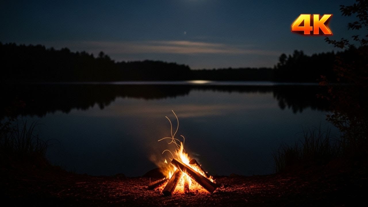 Campfire by the River – 8 Hours in 4K 🔥 | Relaxing Night Nature Sounds