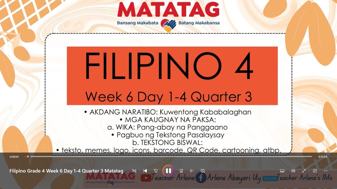Filipino Grade 4 Week 6 Day 1 4 Quarter 3 Matatag - YouTube