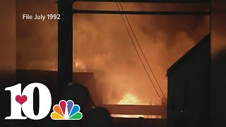 Archive Footage: 1992 fire in Gatlinburg destroys a dozen businesses at old "Rebel Corner" block