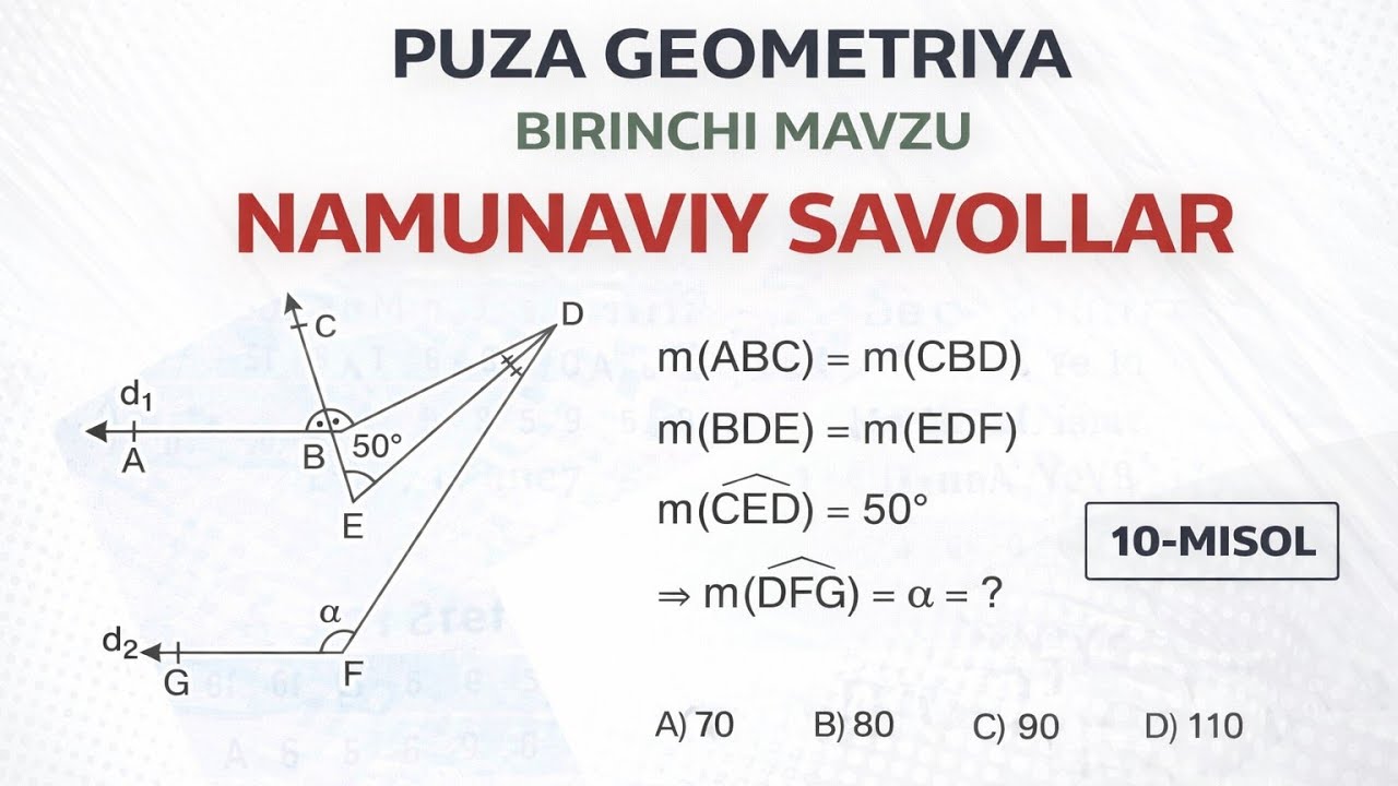 Puza geometriya | Birinchi mavzu | 8-test | 10-misol | Riyoziyot Sari