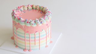 Sub)무지개 스트라이프 빈티지 케이크 만들기 Rainbow Striped Cake｜자도르