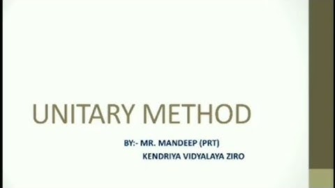 Unitary Method part-I