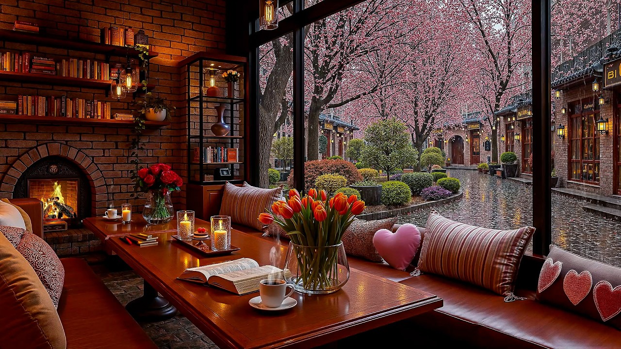 Smooth Spring Jazz ☕ Cozy Coffee Shop Ambience & Rain Sounds for Deep Focus