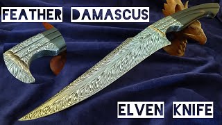 Elven Knife   Feather Damascus With Ebony Handle
