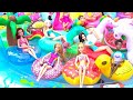 ディズニープリンセスが浮き輪に乗って人魚のプールで遊ぶよ アナ雪 マーメイド ラプンツェル ✨ 人形 アニメ