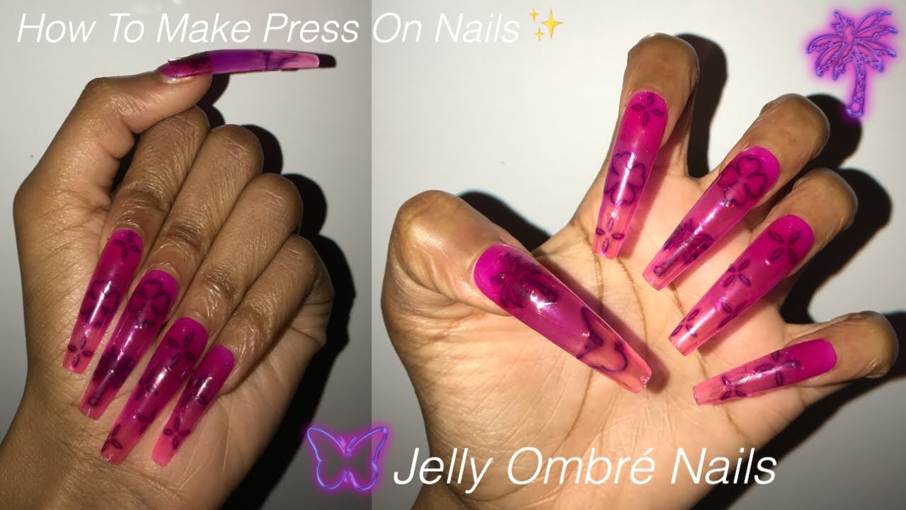 How To Make Press On Nails At Home | Butterfly & Palm Tree Pink Jelly