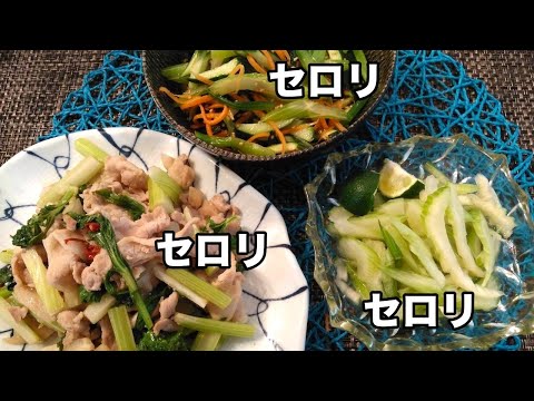 セロリだらけのレシピ。セロリの浅漬け、中華和え、ガーリック炒め。