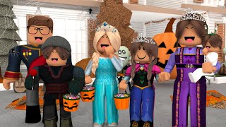 Family GOES TRICK OR TREATING! *FROZEN COSTUME! STOLE HER CANDY?*  Roblox Bloxburg Voice Roleplay